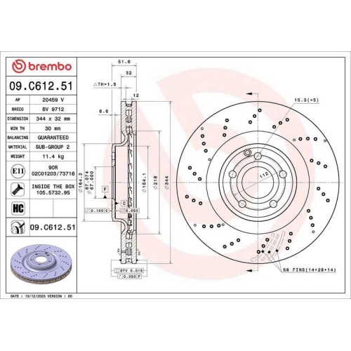BREMBO Bremsscheibe PRIME LINE - UV Coated 09.C612.51