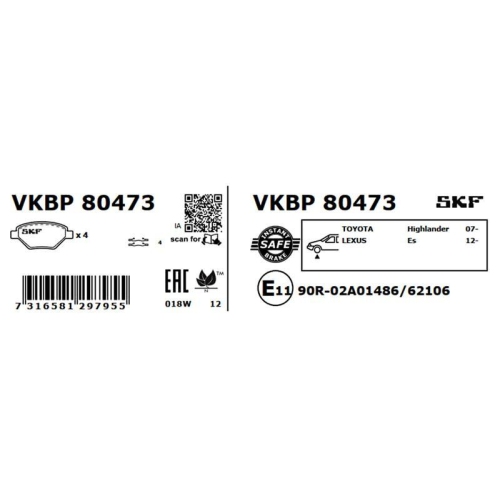 SKF Bremsbelagsatz, Scheibenbremse VKBP 80473