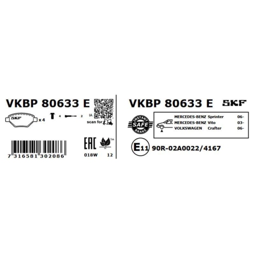SKF Bremsbelagsatz, Scheibenbremse VKBP 80633 E