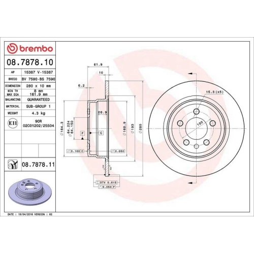 BREMBO Bremsscheibe PRIME LINE - UV Coated 08.7878.11