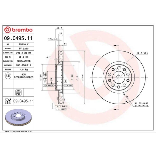 BREMBO Bremsscheibe PRIME LINE - UV Coated 09.C495.11