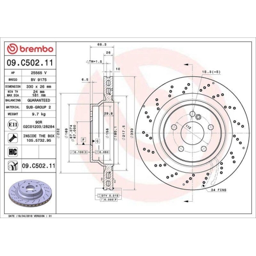 BREMBO Bremsscheibe PRIME LINE - UV Coated 09.C502.11