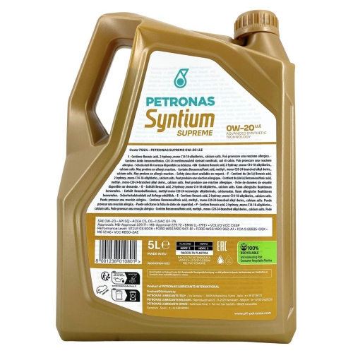 Motor&ouml;l Motoren&ouml;l Petronas Syntium Supreme 0W-20 LLE 5 Liter 70867M12EU