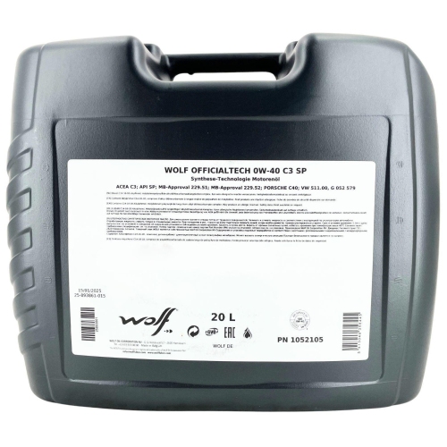 Motor&ouml;l Motoren&ouml;l Wolf OfficialTech 0W-40 C3 SP - 20 Liter Kanister 1052105