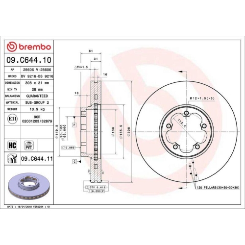 BREMBO Bremsscheibe PRIME LINE - UV Coated 09.C644.11