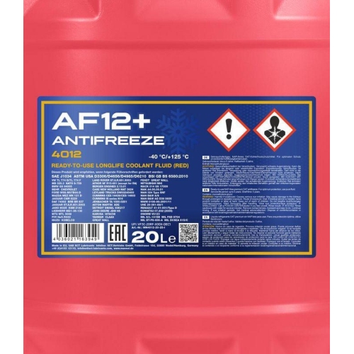 Mannol Antifreeze K&uuml;hlerfrostschutz AF12+ (-40 &deg;C) Longlife 20 Liter MN4012-20