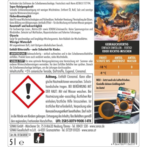 SONAX AntiFrost + Klarsicht bis -18°C Sweet Home 5 Liter Scheibenfrostschutz