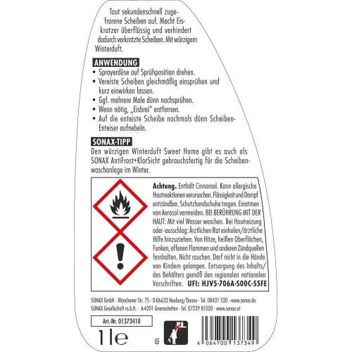 Sonax Scheibenenteiser Sweet Home 1L Enteiserspray klare und blendfreie Sicht