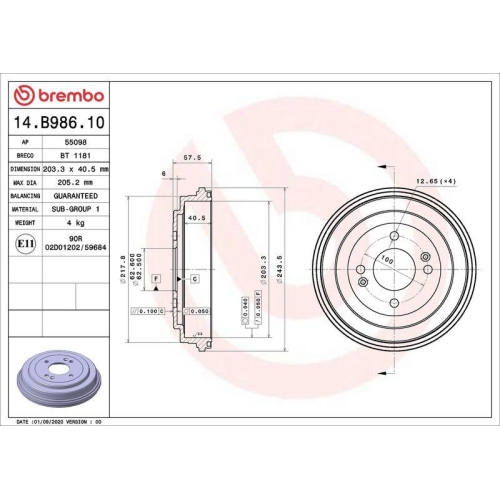 BREMBO Bremstrommel ESSENTIAL LINE 14.B986.10