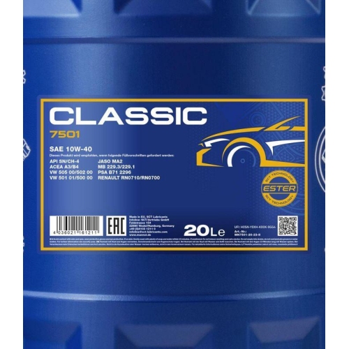 Motor&ouml;l Motoren&ouml;l Mannol Classic 10W-40 20 Liter Kanister MN7501-20