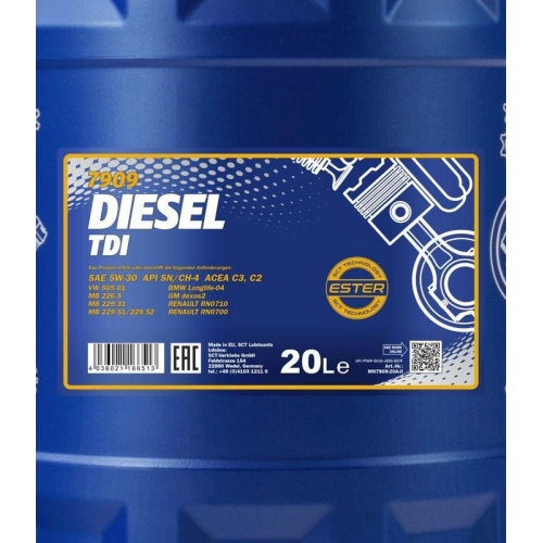 Motor&ouml;l Motoren&ouml;l Mannol Diesel TDI 5W-30 20 Liter Kanister MN7909-20
