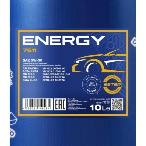 Motor&ouml;l Motoren&ouml;l Mannol Energy 5W-30 10 Liter Kanister MN7511-10