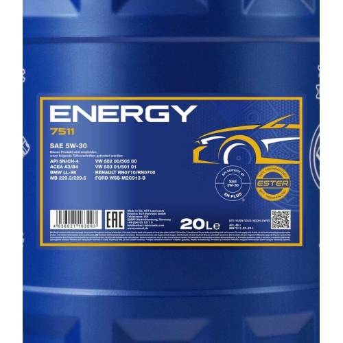 Motor&ouml;l Motoren&ouml;l Mannol Energy 5W-30 20 Liter Kanister MN7511-20