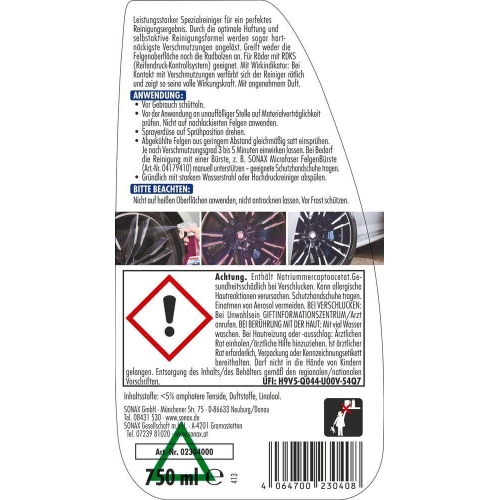 SONAX Xtreme Felgen Reiniger PLUS Alufelgen Stahlfelgen Auto, 750 ml 02304000