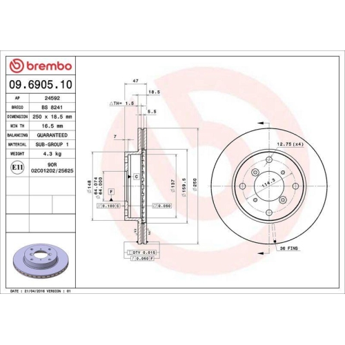 BREMBO Bremsscheibe PRIME LINE 09.6905.10