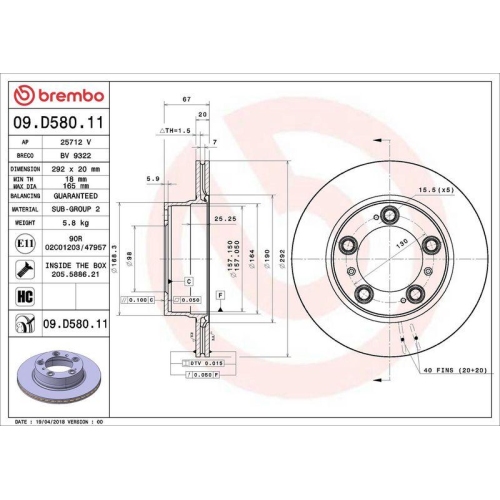 BREMBO Bremsscheibe PRIME LINE - UV Coated 09.D580.11