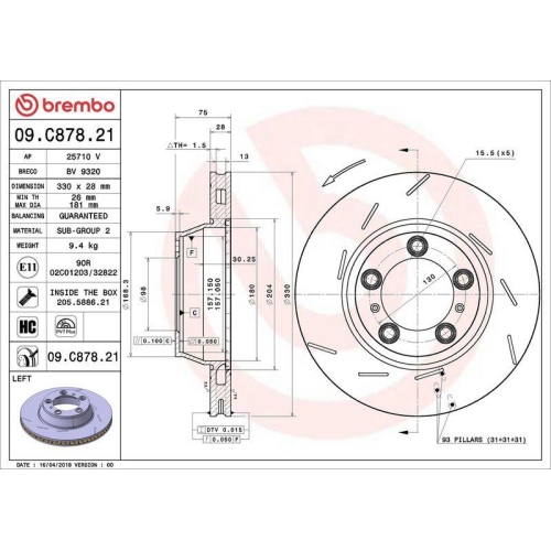 BREMBO Bremsscheibe PRIME LINE - UV Coated 09.C878.21