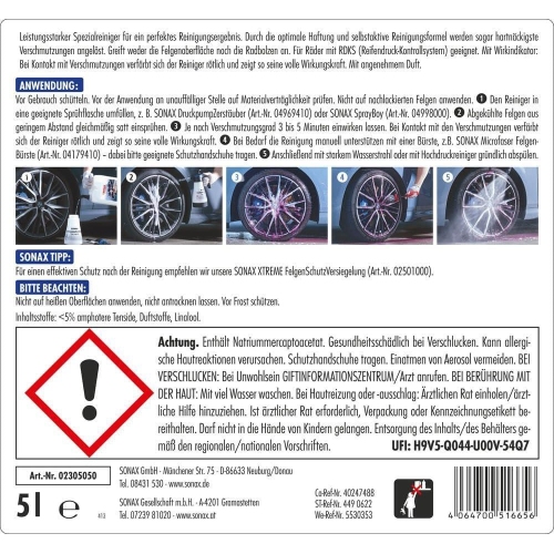 SONAX XTREME Felgenreiniger PLUS Alufelgenreiniger Säurefrei 5 Liter 5L 02305050