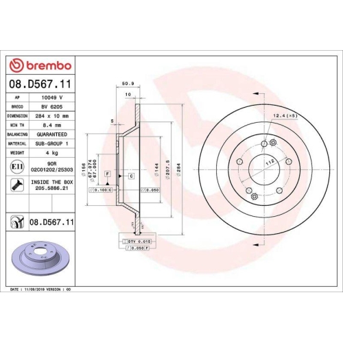 BREMBO Bremsscheibe PRIME LINE - UV Coated 08.D567.11