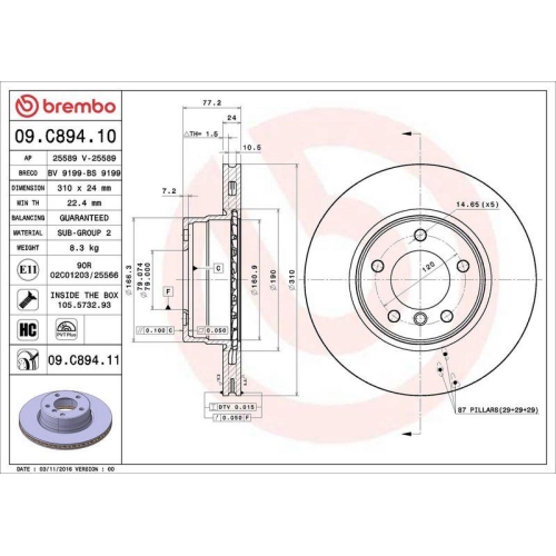 BREMBO Bremsscheibe PRIME LINE - UV Coated 09.C894.11