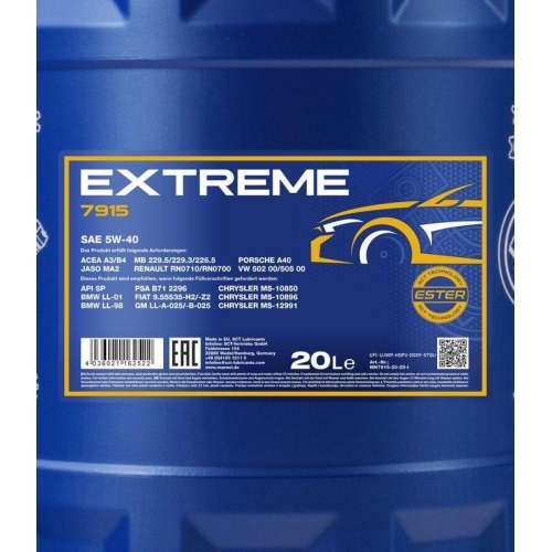 Motor&ouml;l Motoren&ouml;l Mannol Extreme 5W-40 20 Liter Kanister MN7915-20