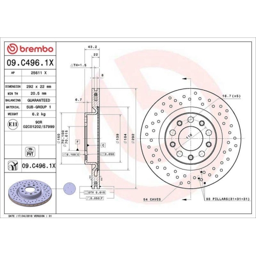 BREMBO Bremsscheibe XTRA LINE - Xtra 09.C496.1X