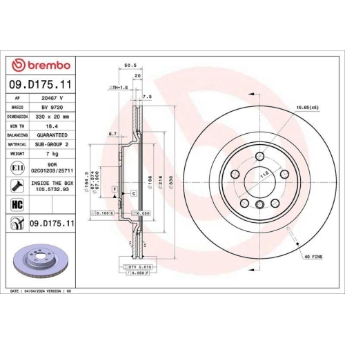 BREMBO Bremsscheibe PRIME LINE - UV Coated 09.D175.11