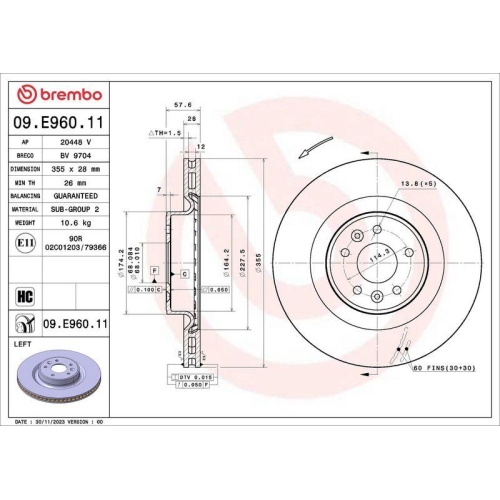 BREMBO Bremsscheibe PRIME LINE - UV Coated 09.E960.11