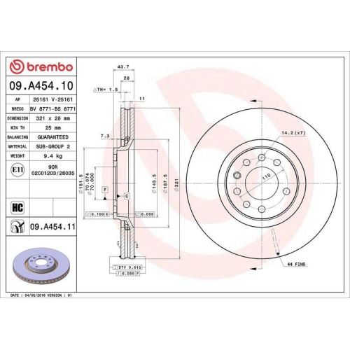 BREMBO Bremsscheibe PRIME LINE - UV Coated 09.A454.11