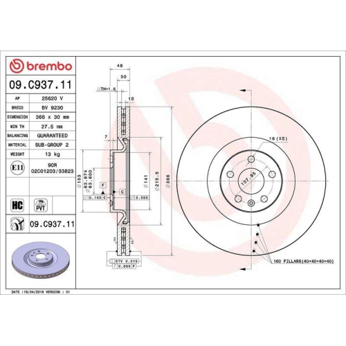 BREMBO Bremsscheibe PRIME LINE - UV Coated 09.C937.11