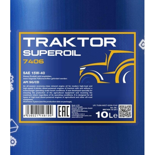 Motor&ouml;l Motoren&ouml;l Mannol Traktor Superoil 15W-40 10 Liter Kanister MN7406-10