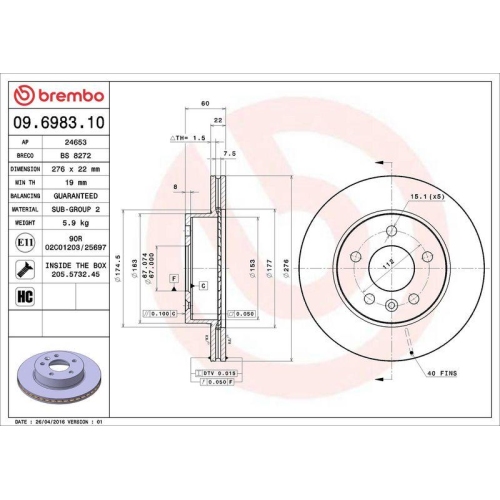 BREMBO Bremsscheibe PRIME LINE 09.6983.10