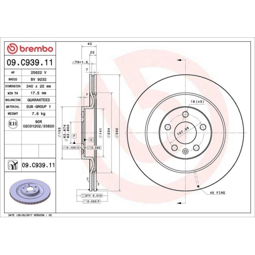 BREMBO Bremsscheibe PRIME LINE - UV Coated 09.C939.11