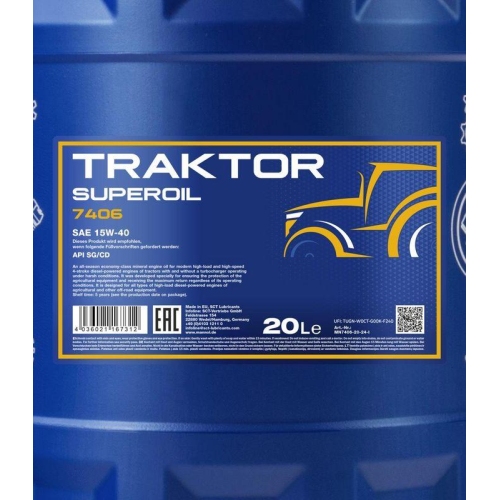 Motor&ouml;l Motoren&ouml;l Mannol Traktor Superoil 15W-40 20 Liter Kanister MN7406-20