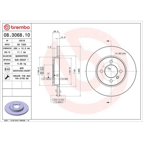 BREMBO Bremsscheibe PRIME LINE 08.3068.10