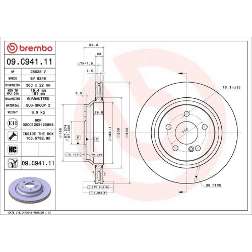 BREMBO Bremsscheibe PRIME LINE - UV Coated 09.C941.11
