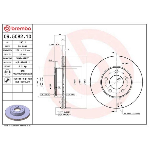 BREMBO Bremsscheibe PRIME LINE 09.5082.10