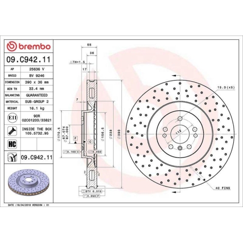 BREMBO Bremsscheibe PRIME LINE - UV Coated 09.C942.11