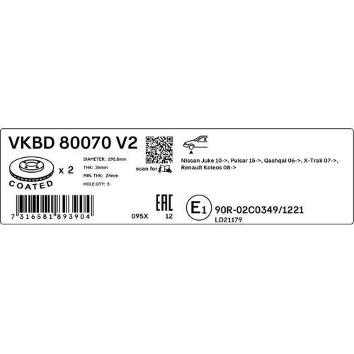 SKF Bremsscheibe VKBD 80070 V2