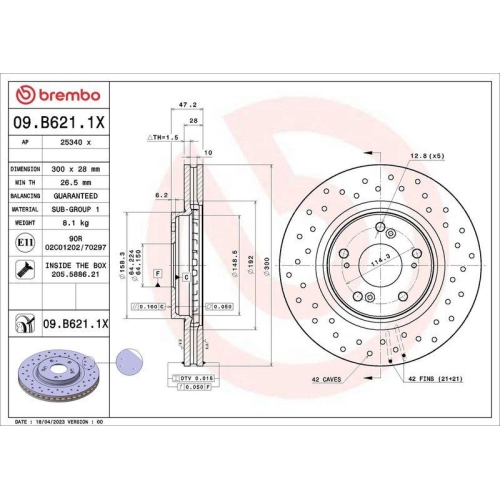 BREMBO Bremsscheibe XTRA LINE - Xtra 09.B621.1X