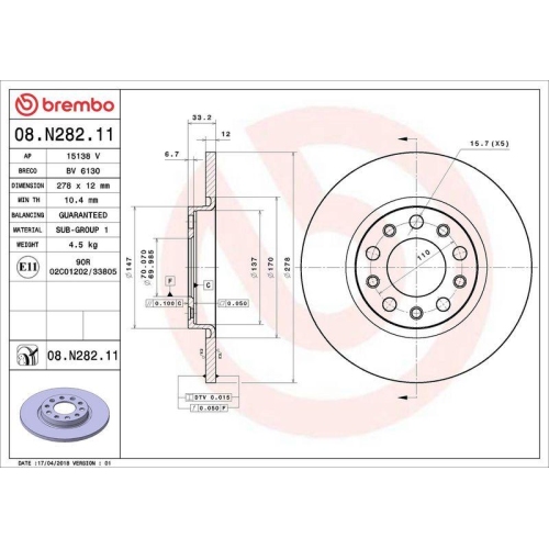 BREMBO Bremsscheibe PRIME LINE - UV Coated 08.N282.11