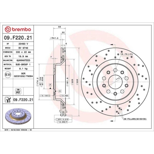 BREMBO Bremsscheibe PRIME LINE - UV Coated 09.F220.21