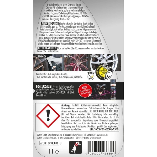 Sonax Felgenbeast Felgenreiniger 1 Liter Sprühflasche - 04333000