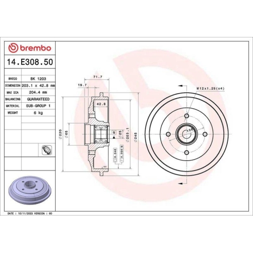 BREMBO Bremstrommel ESSENTIAL LINE - With Bearing Kit 14.E308.50