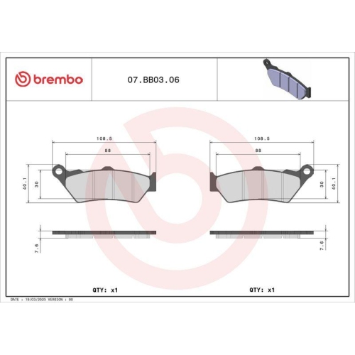 BREMBO Bremsbelagsatz, Scheibenbremse PRIME - CarbonCeramic - CC 07BB0306