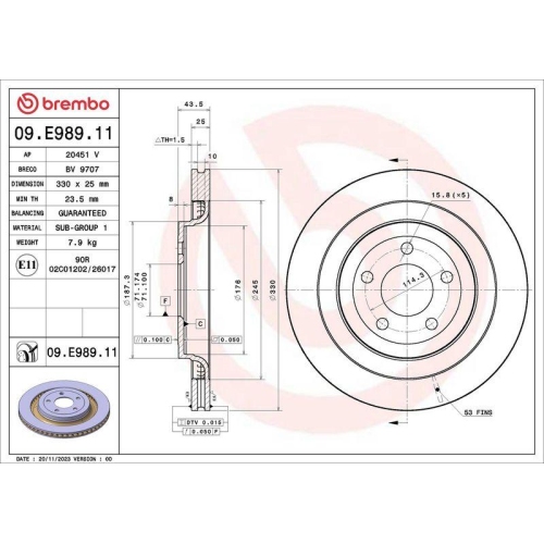 BREMBO Bremsscheibe PRIME LINE - UV Coated 09.E989.11