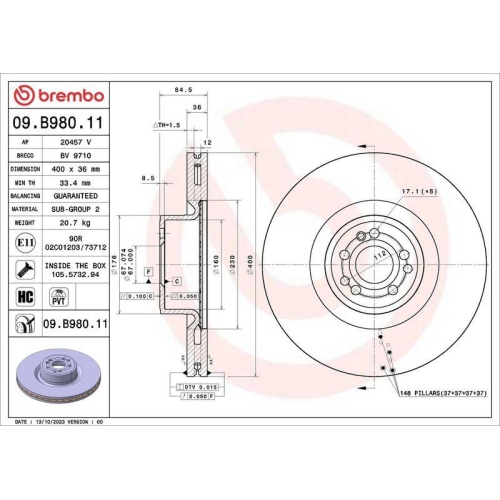 BREMBO Bremsscheibe PRIME LINE - UV Coated 09.B980.11