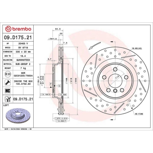 BREMBO Bremsscheibe PRIME LINE - UV Coated 09.D175.21