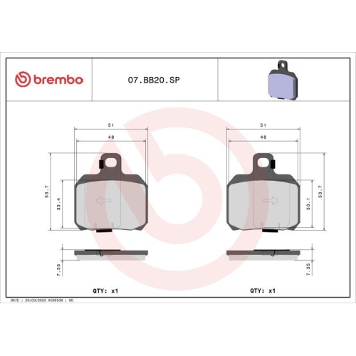 BREMBO Bremsbelagsatz, Scheibenbremse PRIME - Sinter - SP 07BB20SP