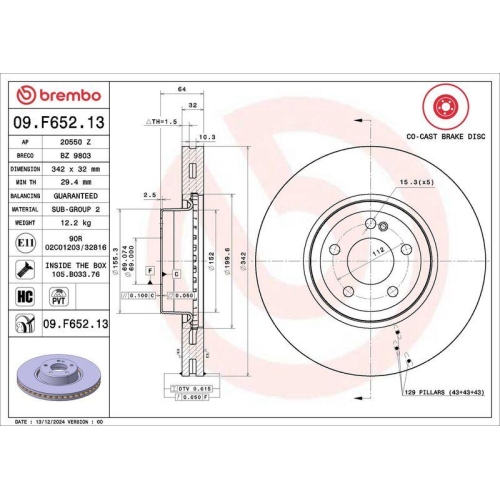 BREMBO Bremsscheibe PRIME LINE - Co-Cast 09.F652.13